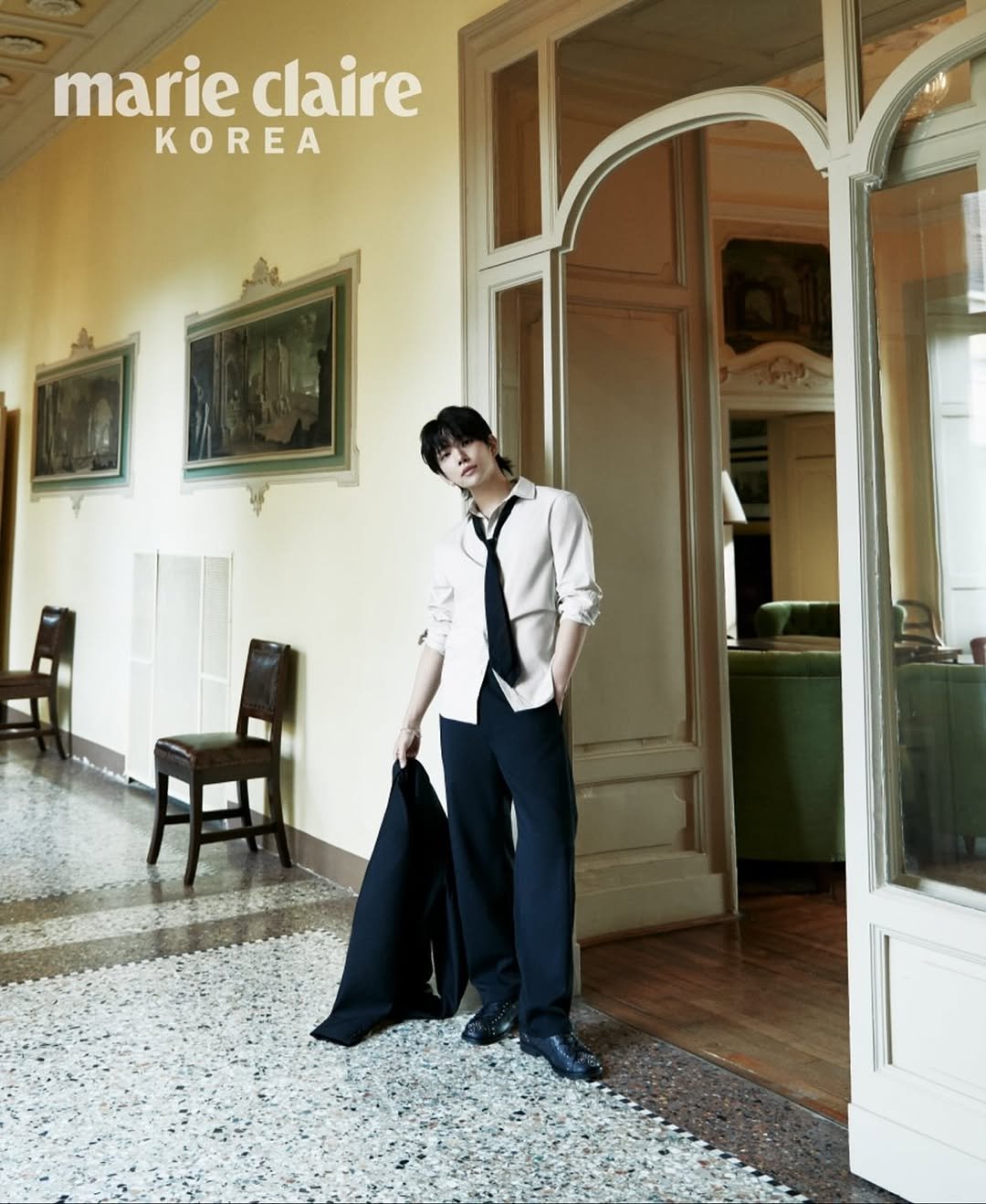 Photo shared by Joshua Hong on October 27, 2025 tagging @onitsukatigerofficial, and @onitsukatigerkr. May be an image of suit and text that says 'marie marieclaire claire KOREA'.