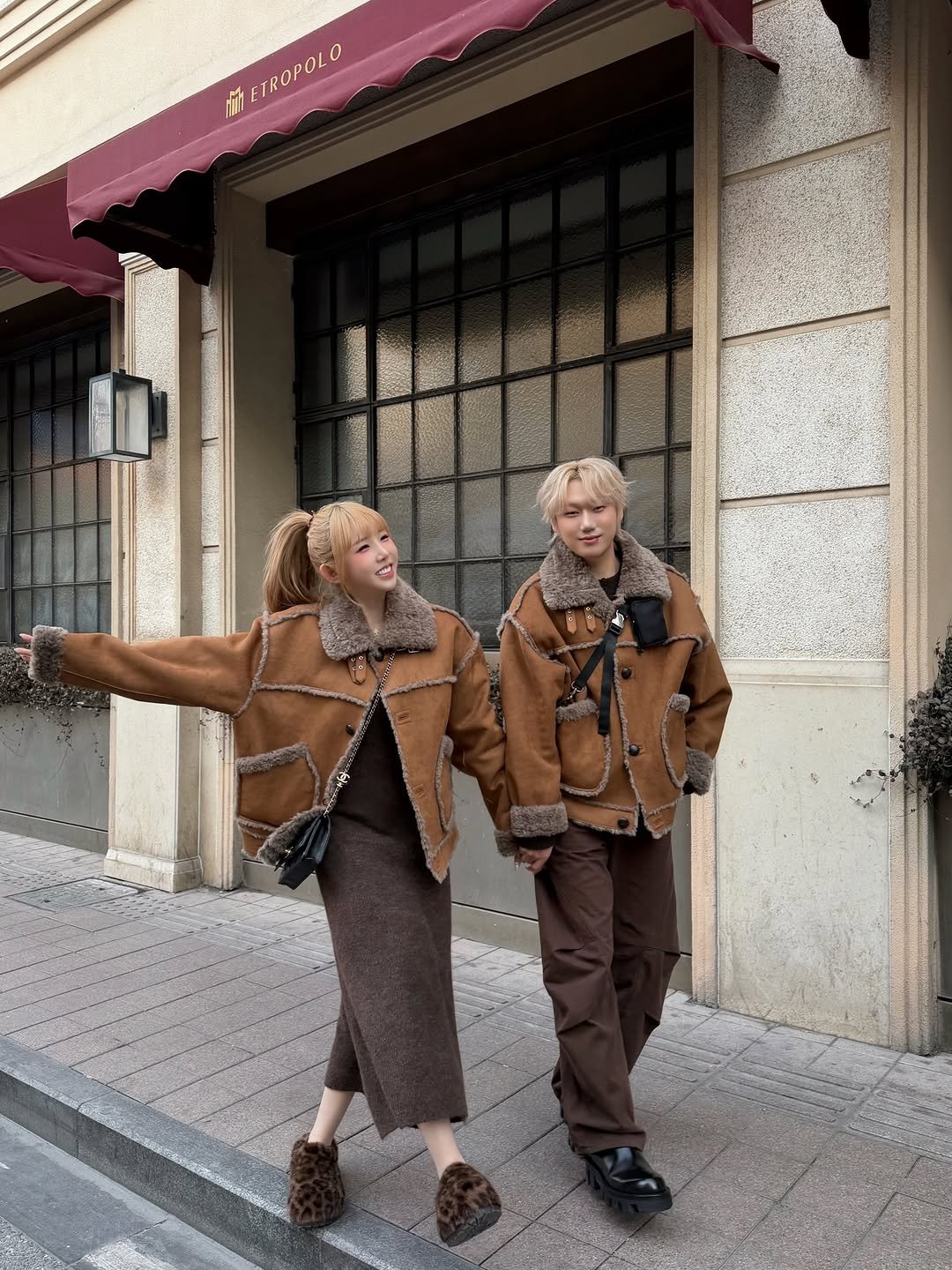 Photo shared by 조이서 Joyseo on January 21, 2026 tagging @adlv_official. May be an image of one or more people, duffle coat, fur coat, overcoat and text.