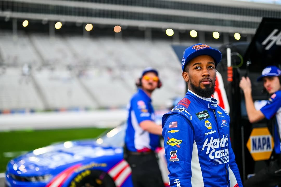 Photo shared by Rajah Kirby Caruth on February 23, 2026 tagging @jrmotorsports, and @hendrickcars. May be an image of racing vehicles and text.