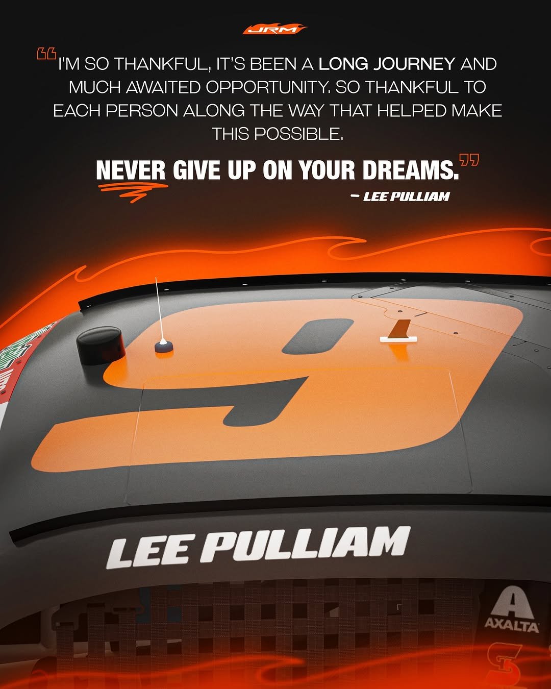 Photo by jrmotorsports in Martinsville Speedway with @leepulliam5. May be an illustration of ‎racing vehicles, poster, magazine, helmet and ‎text that says '‎صي I'M so THANKFUL,| IT'S BEEN A LONG JOURNEY AND MUCH AWAITED OPPORTUNITY so THANKFUL TO EACH PERSON ALONG THE WAY THAT HELPED MAKE THIS POSSIBLE. NEVER GIVE UP ON YOUR DREAMS. 99 LEE PULLIAM LEE PULLIAM‎'‎‎.