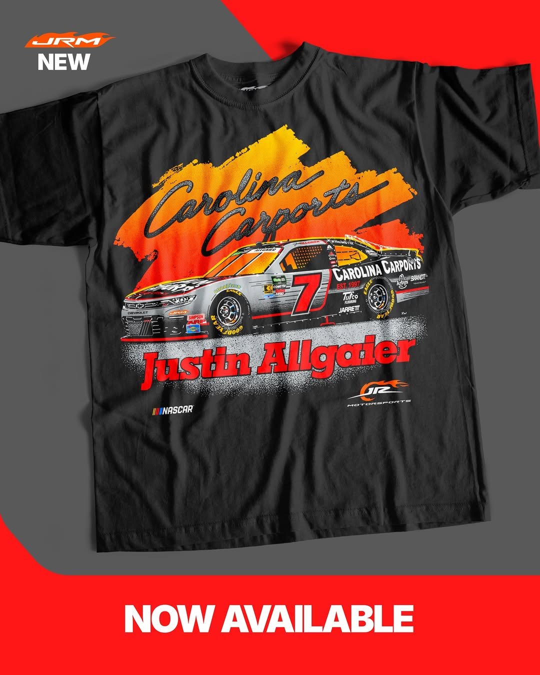 Photo shared by jrmotorsports on January 07, 2026 tagging @j_allgaier, @sambassartist, and @carolinacarportsincorporated. May be an image of racing vehicles and text.