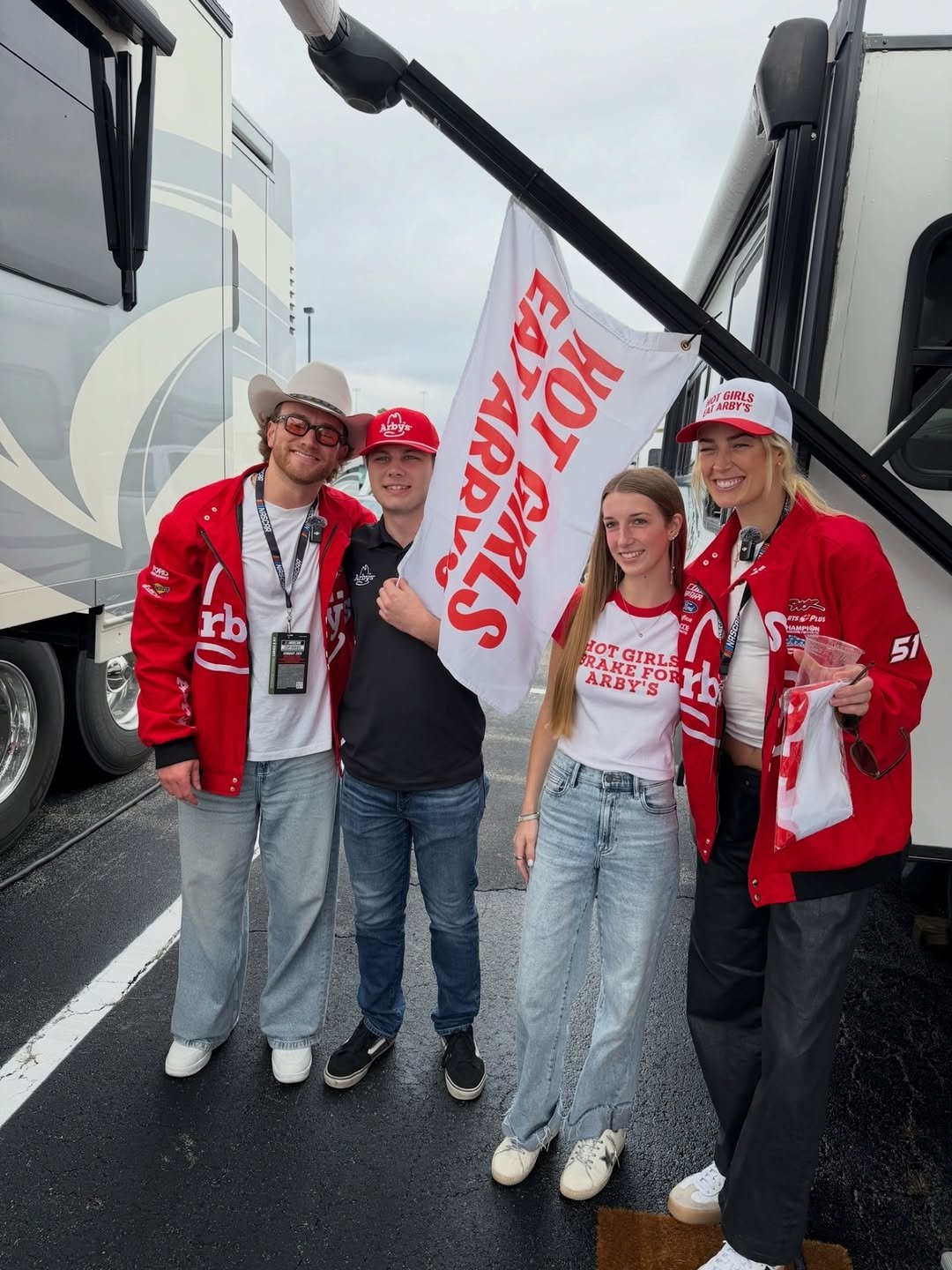 Photo shared by jrmotorsports on February 21, 2026 tagging @arbys, @westling.conrad, @carsonkvapil, @sophie_cham, and @showme_pod. May be an image of text.