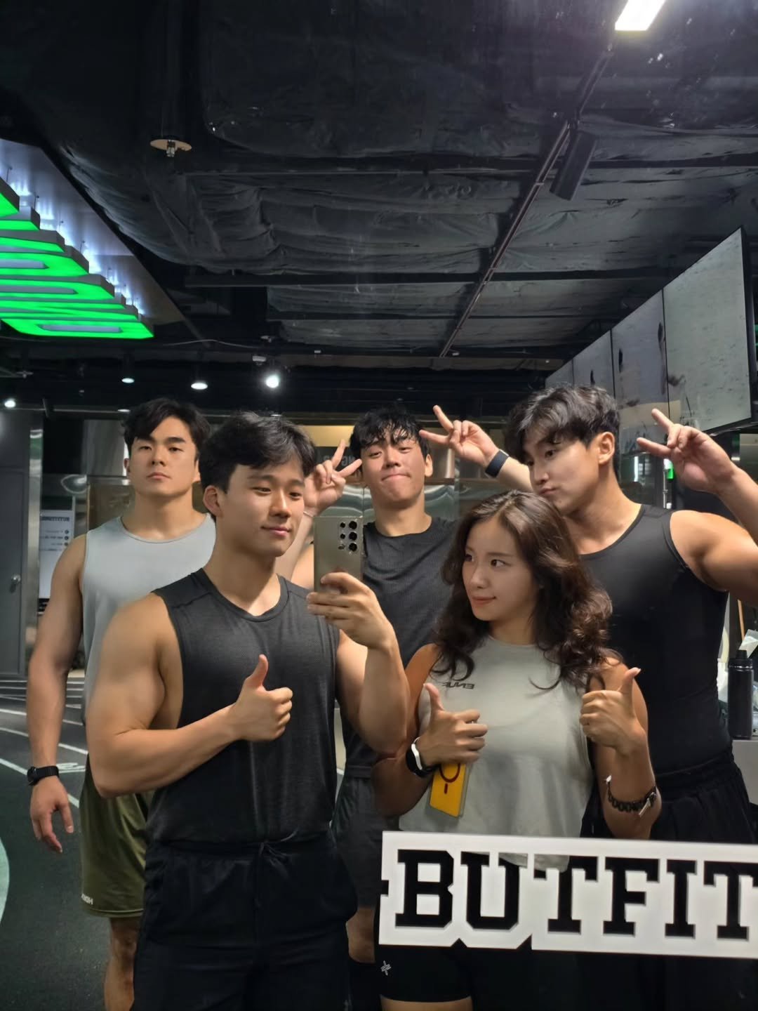 Photo shared by Judy 주디 on August 21, 2025 tagging @sseonwoo__, @k_jg_75, @irreplace._.able, and @f45_jamsil. May be an image of 4 people, people bodybuilding, activewear and text that says 'BUTFIT'.