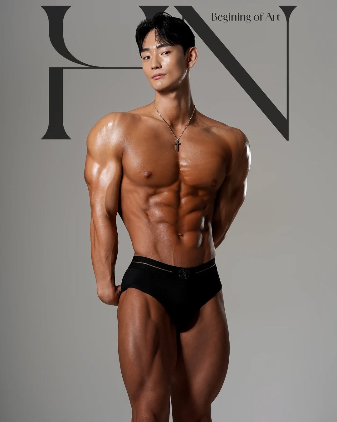 Photo shared by 이주원 on August 11, 2025 tagging @hn.bodyprofile, and @ressentiment.official. May be an image of 1 person, biceps, body building, magazine and text that says 'Begining of BeginingofArt Art'.