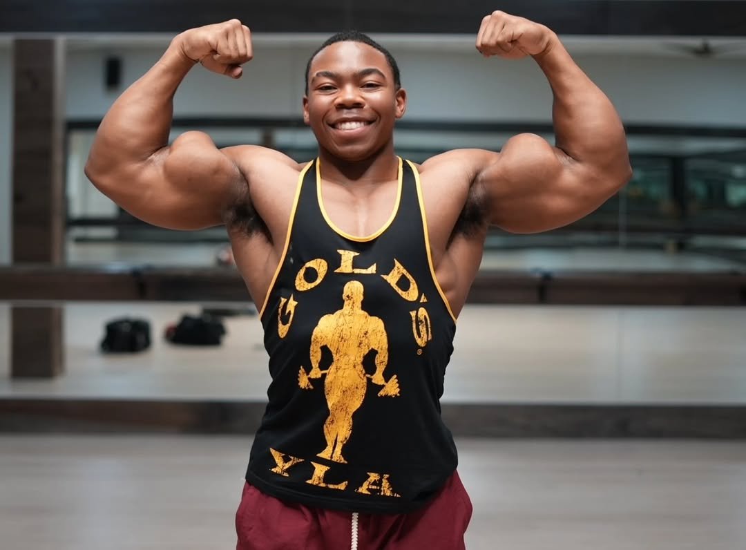 Photo by Julian Fitzgerald on September 10, 2025. May be an image of 1 person, body building, activewear and text.