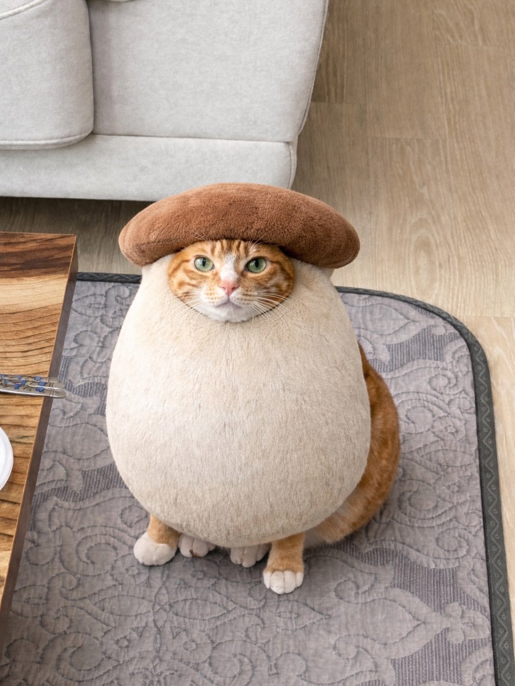 Photo by 그냥 on December 27, 2025. May be an image of Abyssinian cat, kitten, beret, beanbag chair and text.