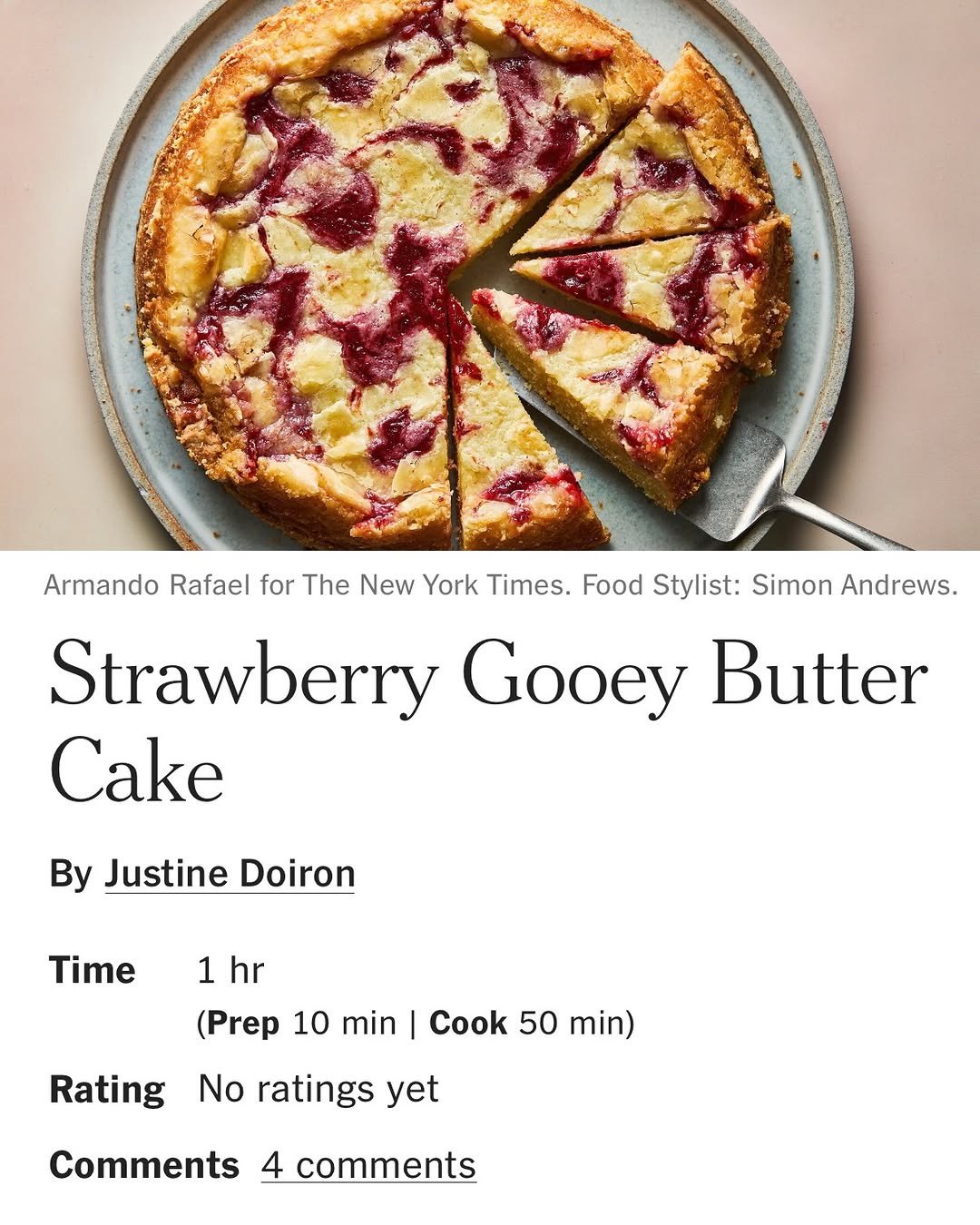 Strawberry gooey butter cake recipe screenshot for nytcooking