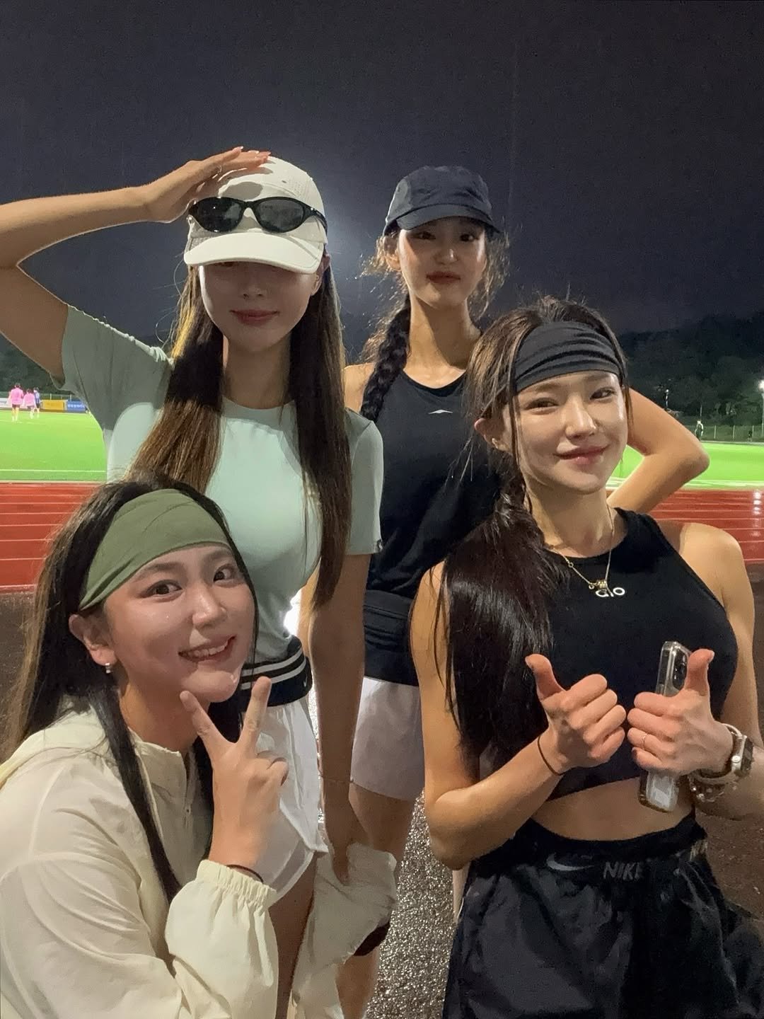 Photo shared by 주양 / 김주연 on September 20, 2025 tagging @ys.ttol, @unetine__, and @miso_chico. May be an image of 4 people, stadium and text.