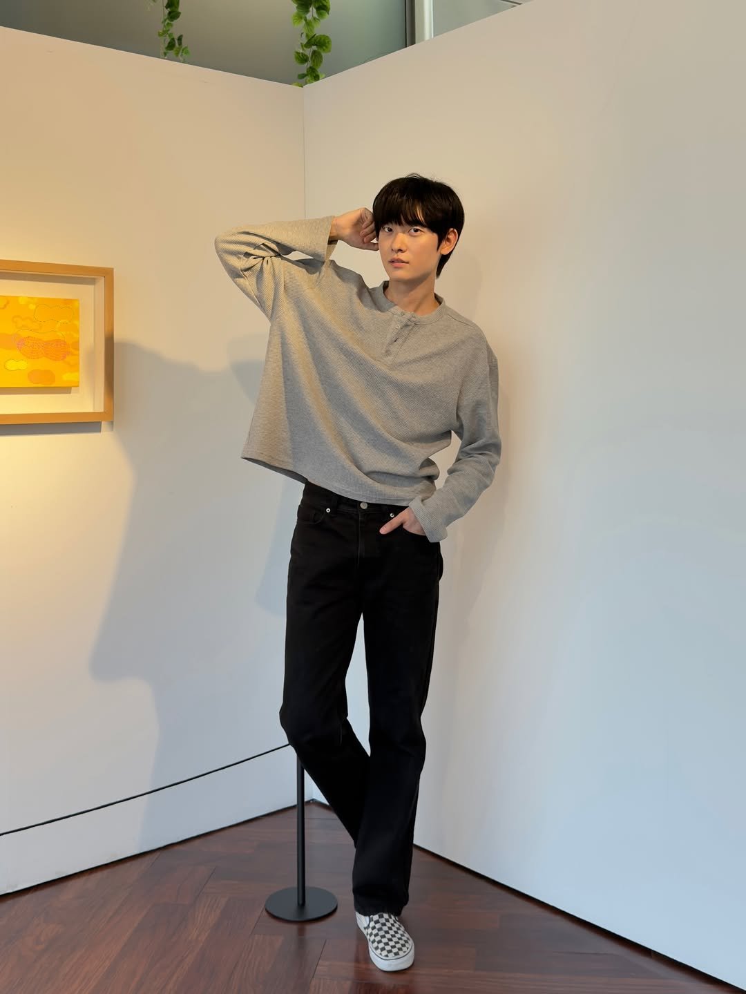 Photo shared by 백정훈 on April 20, 2026 tagging @signature__official. May be an image of sweatpants, bolo tie and text.