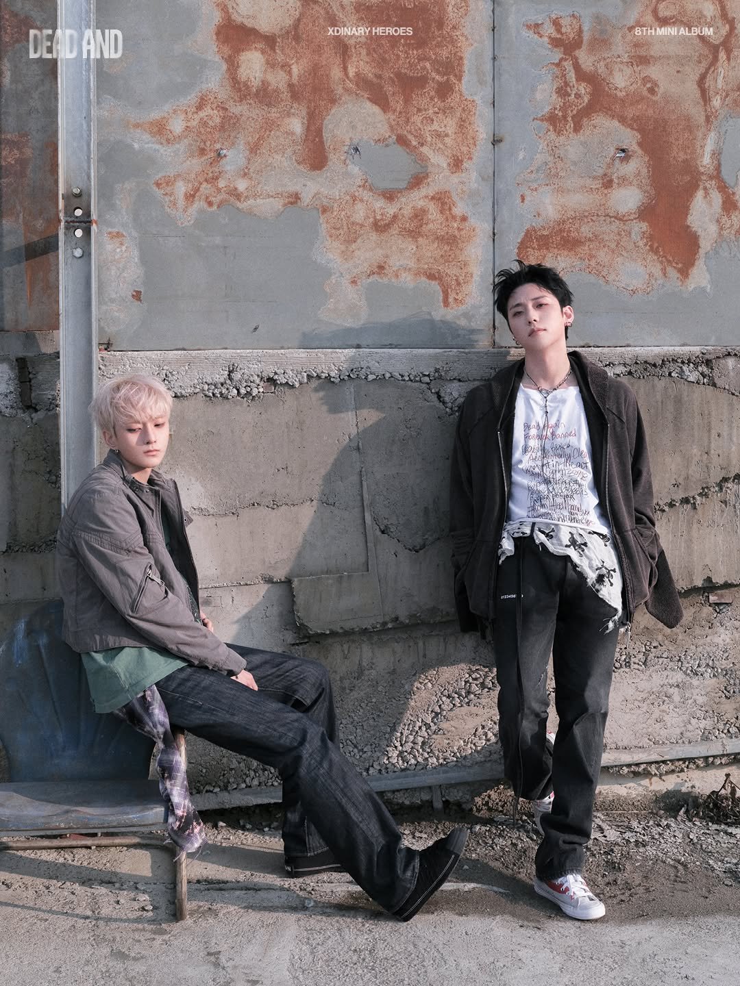 Photo shared by Xdinary Heroes on April 02, 2026 tagging @jypentertainment. May be an image of one or more people, bangs, poster, outerwear, top, bolo tie, magazine and text that says 'DEADAND XDINARY XDINARYHEROES HEROES BTHMINIALBUM 8TH STHMINI ALBUM'.