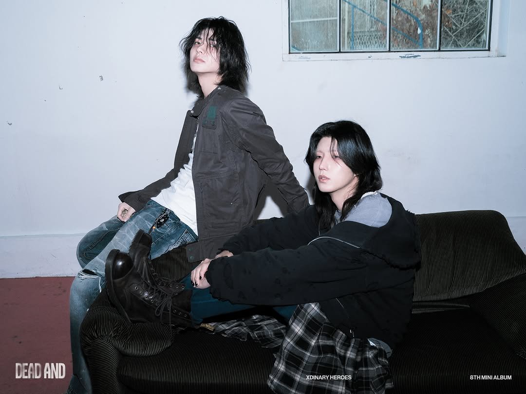 Photo shared by Xdinary Heroes on April 02, 2026 tagging @jypentertainment. May be an image of outerwear and text that says 'メ DEAD AND XDINARY XDINARYHEROES EROES 8TH BTHMINIALBUM'.