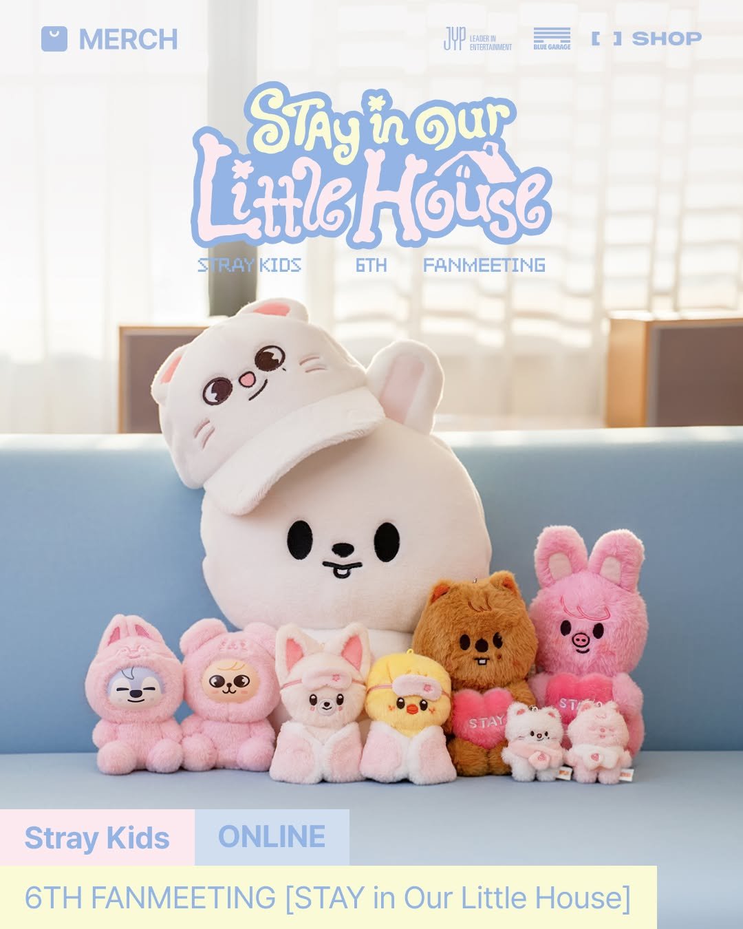 Photo by FANS SHOP on March 29, 2026. May be an image of toy and text that says 'MERCH yyP LEAGER มกวันอ BAUEDARNGE C ] SHOP STAY STAynOur HEKOB ሮትት [மப்ടட STRAYKIDS STRAY KIDS 6ΤΗ FANMEETING STapo STAY Stray Kids ONLINE 6TH FANMEETING [STAY in Our Little House]'.