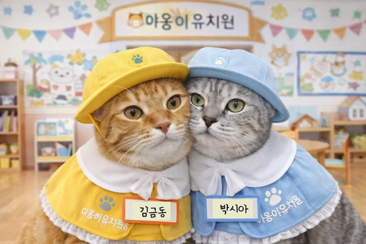 Photo shared by 💋💄슈퍼 아이돌 공주님 김금동🎤🐈 on December 29, 2025 tagging @princess_p.xia. May be an image of kitten, Abyssinian cat, bowtie and text that says '야옹이유치원 치원 DES 아용히유처문 김금동 박시아 사용이유처를 용이워처은'.