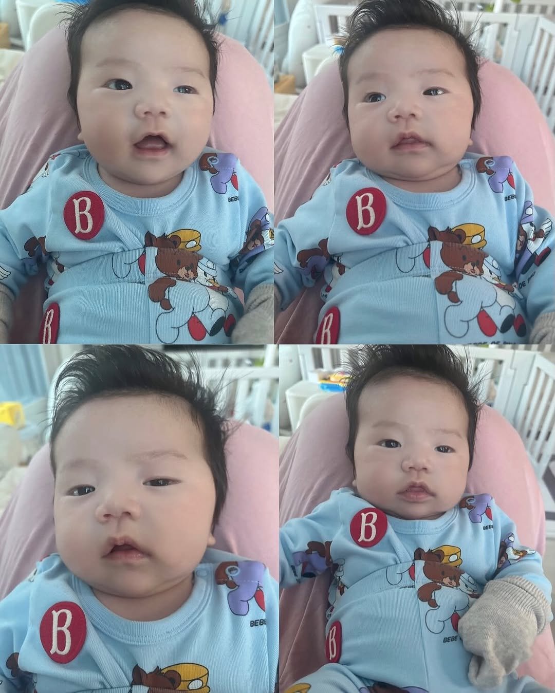 Photo shared by 의진,하진이네 🏡 on December 26, 2025 tagging @cchhhlee. May be an image of baby, blanket and text that says 'B B B B B BEBI B B'.