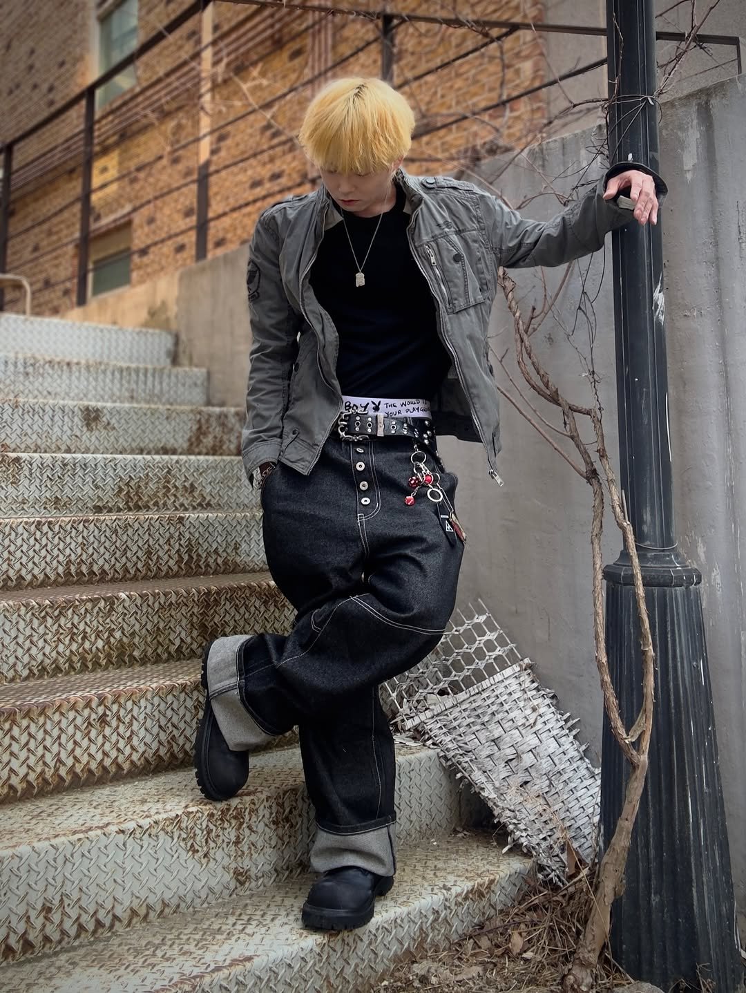Photo shared by かぜ on March 12, 2026 tagging @crigun_official. May be an image of kilt, sweatpants, bandanna and text.