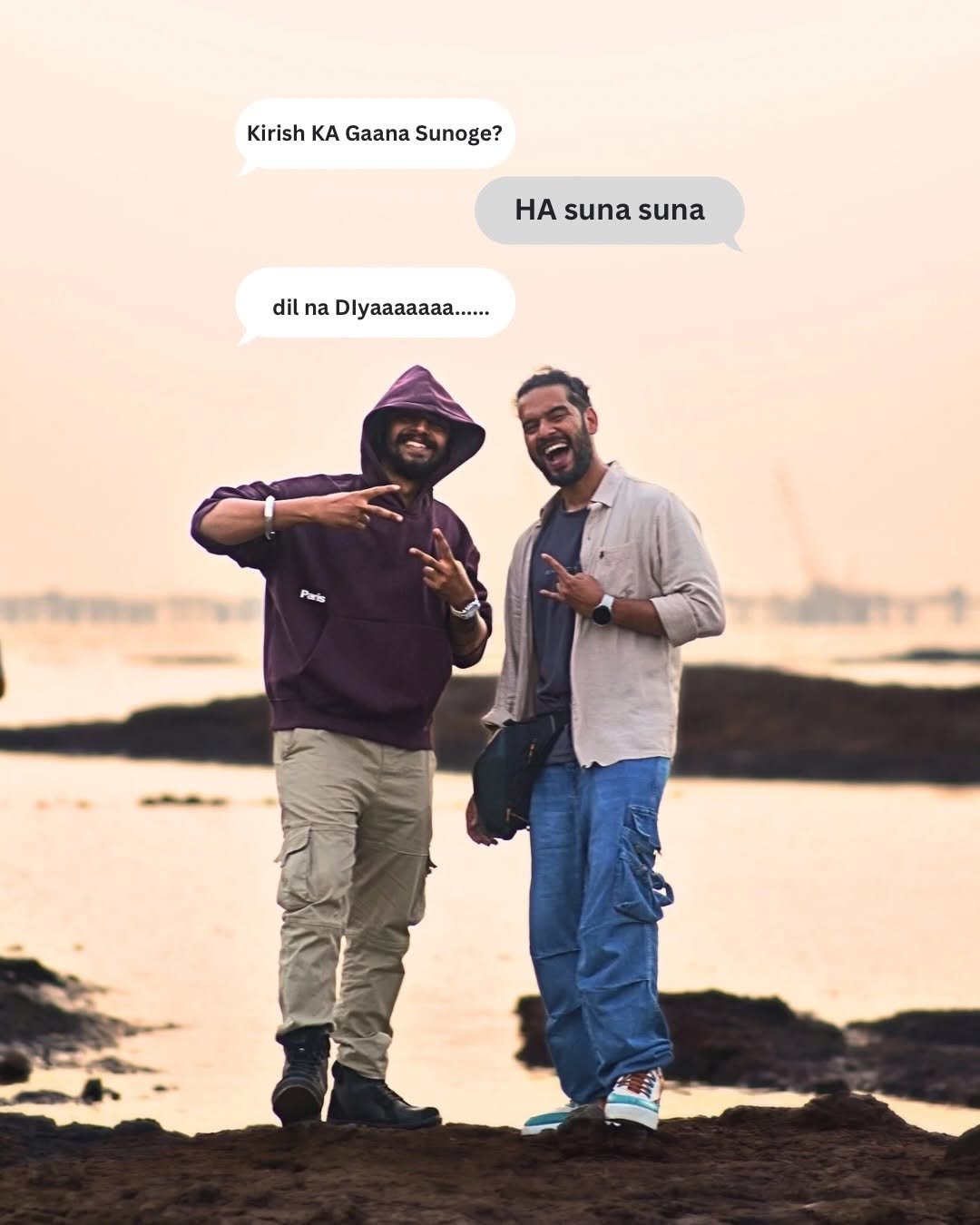 Photo shared by Harish Solanki on January 16, 2026 tagging @mysticriderprateek. May be a graphic of one or more people, beard, people standing, poster and text that says 'Kirish KA irishKAGaanaSunoge? Gaana Sunoge? HA suna suna dil na Dlyaaaaaa...... a Paris'.