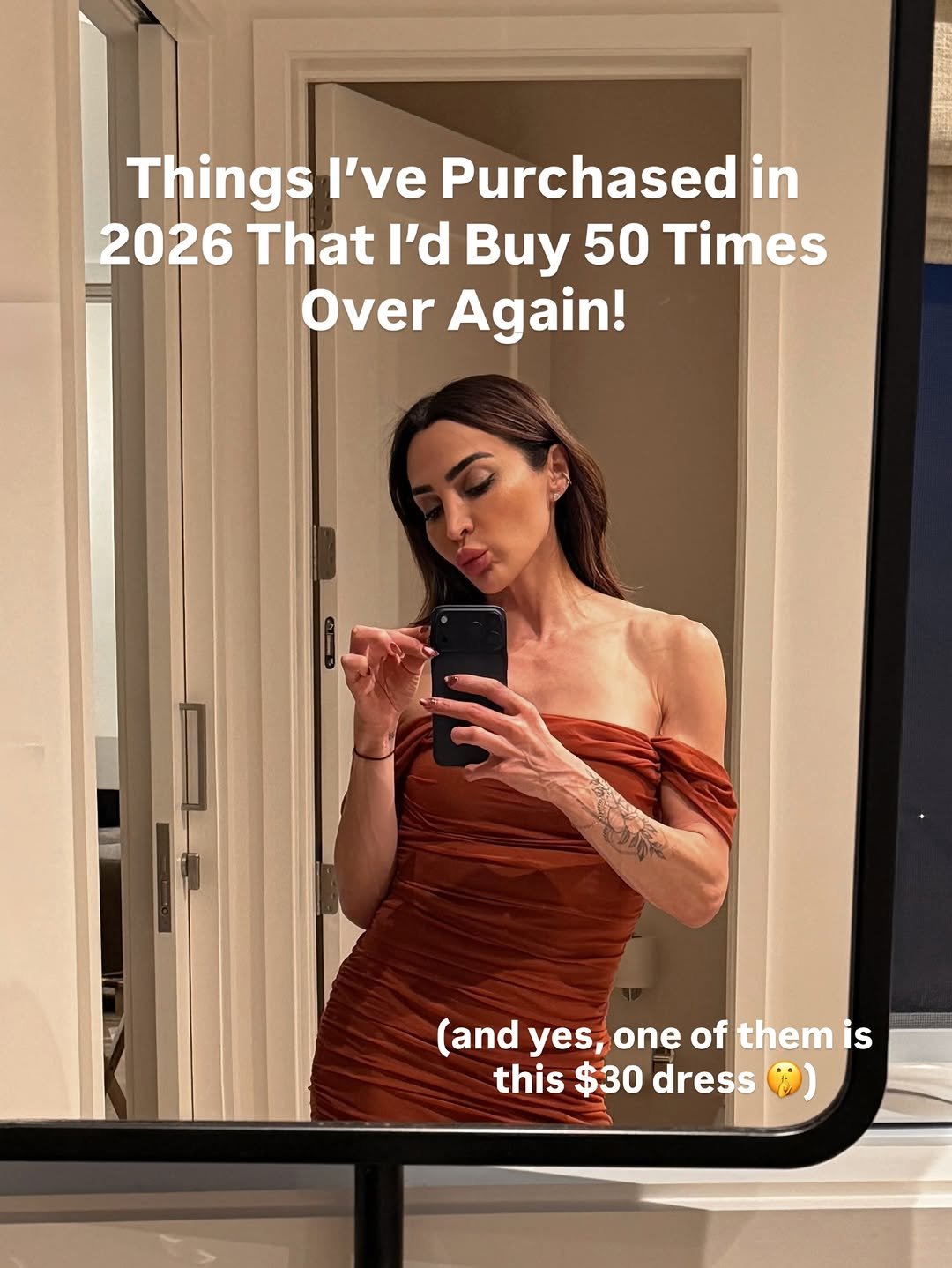Photo by Nicole Keshishian | KALEJUNKIE® on February 19, 2026. May be a meme of dress and text that says 'Things I've Purchased in 2026 That I'd Buy 50 Times Over Again! (and yes, one of them (andyes,oneofthemis is this $30 dress'.