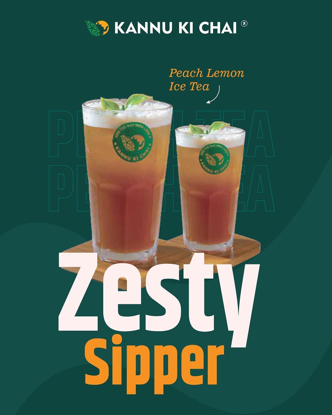 Photo by Kannu Ki Chai (KKC) on August 04, 2025. May be an image of tea, poster, juice and text that says 'KANNU KI CHAI" Peach Lemon IceTea Ice Tea NN Zesty Sipper'.