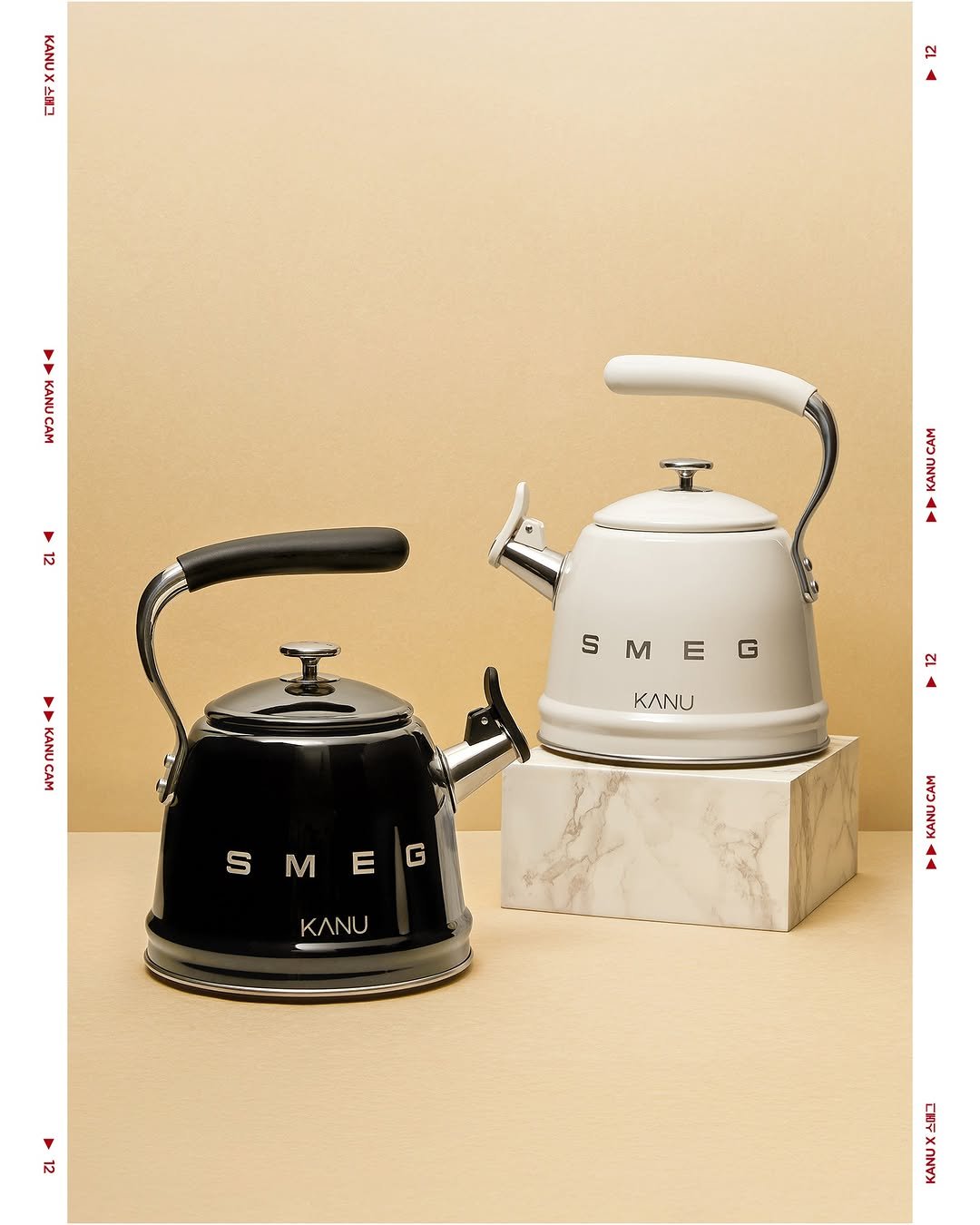 Photo by 카누 공식 인스타그램 on December 10, 2025. May be an image of coffee maker, tea maker, teapot, tea kettle, cooker, tea and text that says 'KAA 12 1 Sopon กง S በበደ 4 SMEG G 5 M E KANU 12 SMEG G S Μ E Νυ 12 12 EP'.