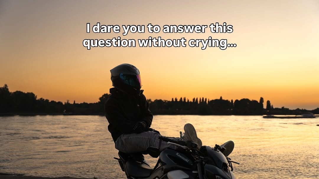 Photo shared by Karavasy on September 26, 2025 tagging @blacksza_m1. May be an image of 1 person, motorcycle, helmet, scooter, lake and text that says 'I dare you to answer this question without crying...'.