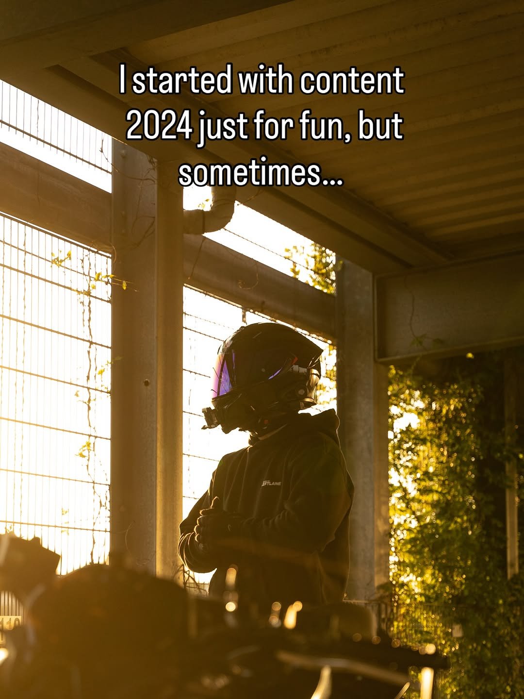 Photo shared by Karavasy on October 03, 2025 tagging @blacksza_m1. May be an image of 1 person, motorcycle, magazine, helmet, scooter, glasses and text that says 'I started with content 2024 just for fun, but sometimes...'.