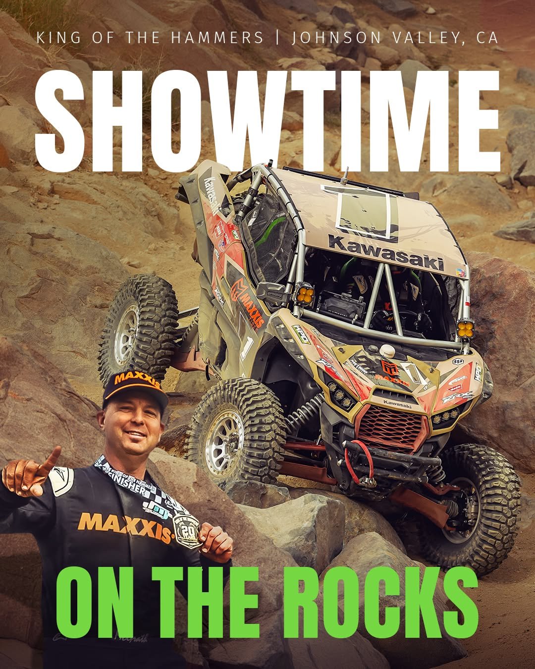 Photo by Kawasaki USA on February 18, 2026. May be an image of racing vehicles, all-terain vehicle, poster, dune buggy, buggy, magazine and text.