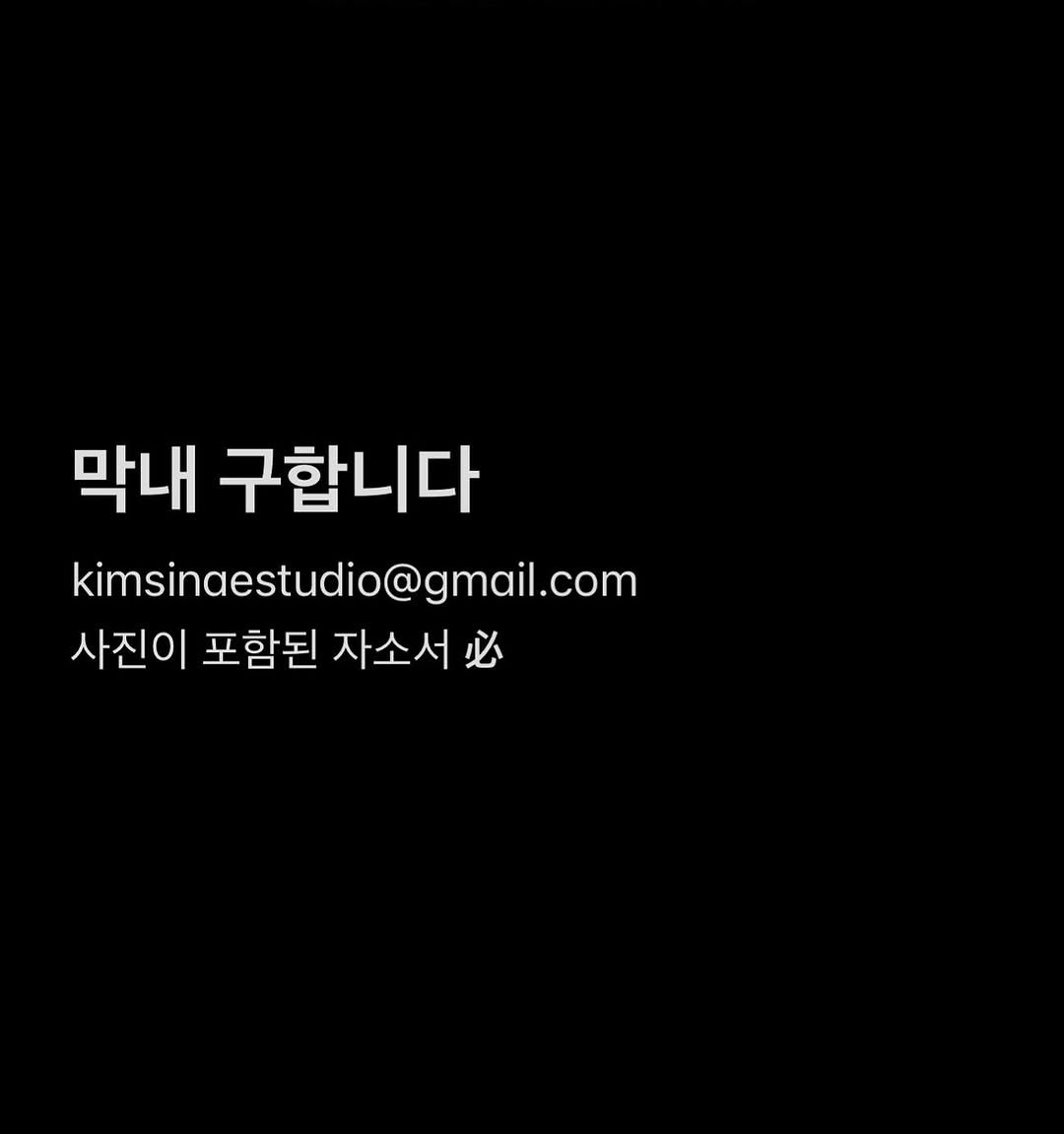 Photo by 김신애 on August 09, 2025. May be an image of pie and text that says '막내 구합니다 kimsinaestudio@gmail.com 사진이 포함된 자소서 必'.