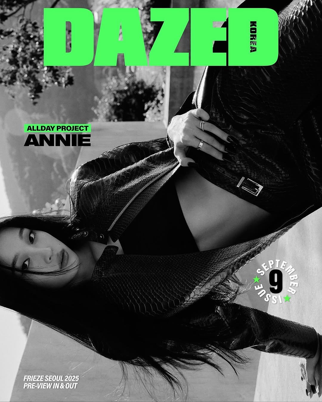 Photo shared by 김신애 on August 21, 2025 tagging @choijiiwoong, @ohji_xox, @dazedkorea, @sohehik, @anniesymoon, and @alldayproject.official. May be an image of one or more people, poster and magazine.