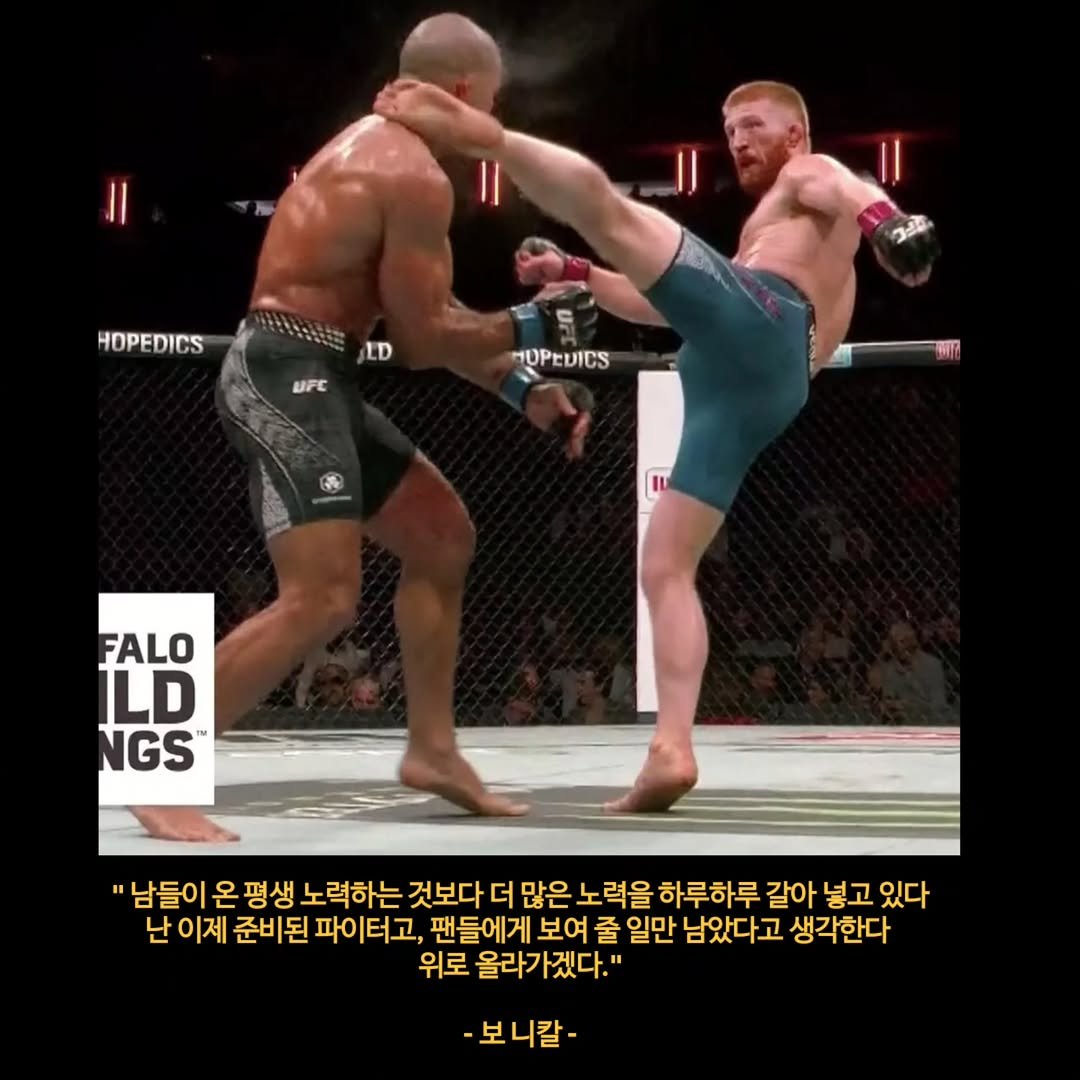 Photo by 김롤링 (Logan R. Kim) on November 15, 2025. May be an image of text that says 'HOPEDICS วะโต LD nPC MUPEDICS HUPE FALO LD NGS "남들이 온 평생 노력하는 것보다 더 많은 노력을 하루하루 갈아 넣고 있다 난이저 난 이제 준비된 파이터고, 팬들에게 보여 줄 일만 남았다고 생각한다 위로 올라가겠다." -보니칼-'.