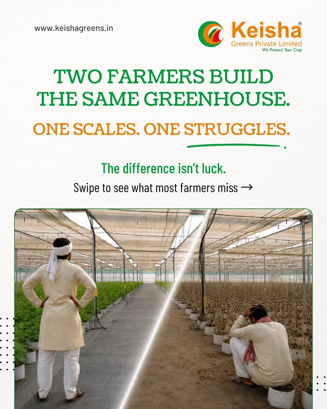 Greenhouse farming can increase crop yields by up to 10x compared to traditional farming. 

But only when it’s done right. 

Most people focus on the structure. 
Very few focus on the system behind it. 

That’s where things go wrong. 

At Keisha Greens, we don’t just build greenhouses. 
We build complete, working ecosystems for your farm. 🌱 

→ Start with the right consultation 
→ Plan your investment with clarity 
→ Design structures based on your crop & climate 
→ Execute with quality and precision 
→ Manage your farm for consistent yield 
→ Help you connect to the right markets 

No guesswork. 
No trial and error. 
Only structured growth. 

Because greenhouse success isn’t about starting. 
It’s about sustaining and scaling. 

If you’re planning your greenhouse project… 
Make sure you start with the right partner. 

Get a FREE estimate for your project. 📩 

#GreenhouseFarming #PolyhouseFarming #Agribusiness #ModernFarming #ProtectedCultivation #SustainableFarming #KeishaGreens #FarmSmart