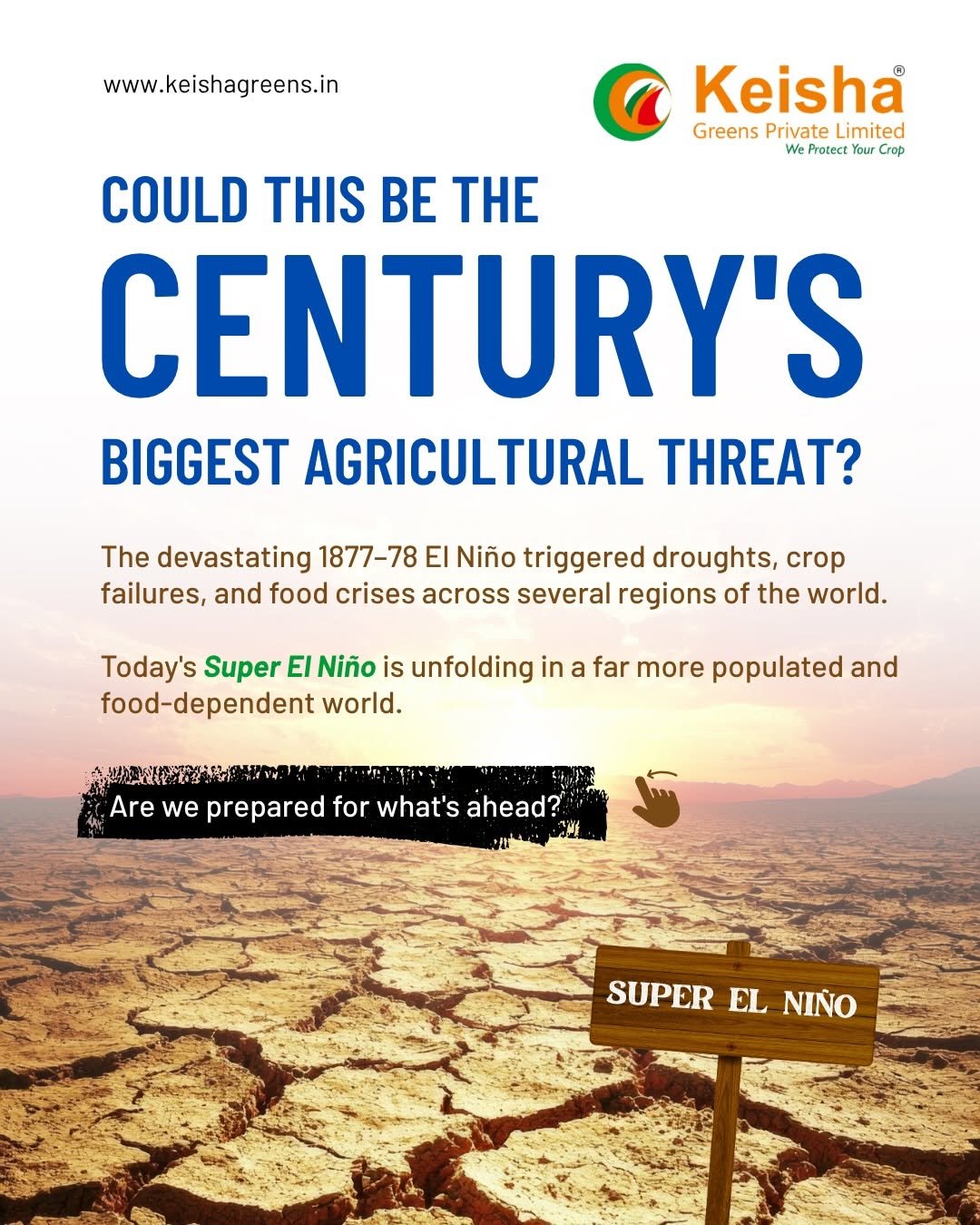 Agricultural GVA growth in India averages +4.7% during normal years and declines to -1.1% during El Niño years. 

That single number reflects how closely India's food systems are connected to climate patterns. 

These numbers influence food affordability, water availability, national food security, import requirements, global trade flows, and the long-term sustainability of farming communities. 

They influence: 
→ Food affordability for millions of families 
→ Water availability across farming regions 
→ National food security 
→ Import requirements and global trade flows 
→ Long-term sustainability of farming communities 

Agriculture is entering an era where resilience becomes a key growth driver. 

Keisha Greens is helping farmers prepare for climate variability through integrated Protected Farming solutions: 

✓ Protected Farming for stable crop environments 
✓ Rainwater Harvesting and Reservoirs for water security 
✓ Solar Energy for efficient and reliable farm operations 
✓ Clean Growing Practices for healthy crops 
✓ Buy-back Networks that strengthen market confidence 

Every investment in resilience contributes to stronger farms, stronger communities, and a stronger food system. 

At Keisha Greens, we believe the future of agriculture is built on preparation, sustainability, and innovation. 

#KeishaGreens #ProtectedFarming #ClimateSmartAgriculture #SustainableFarming #FutureOfAgriculture