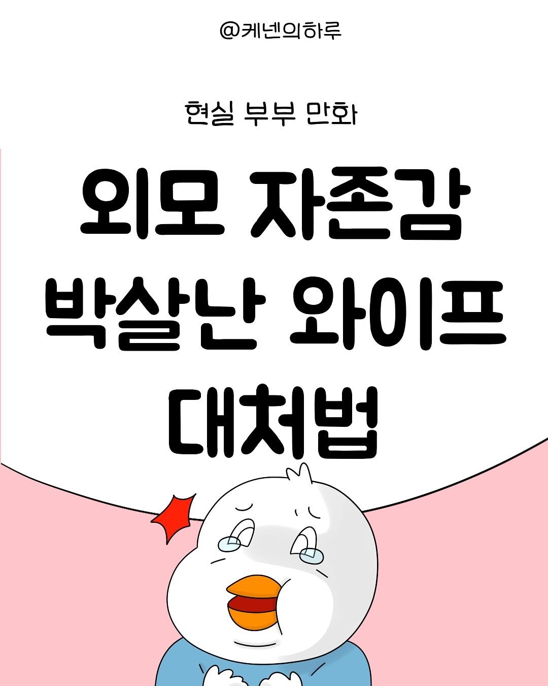 Photo by 갓생사는 케넨의 하루 | 조수정 on June 22, 2025. May be an image of text that says '@케넨의하루 현실 부부 만화 외모 자존감 박살난 와이프 대처법'.