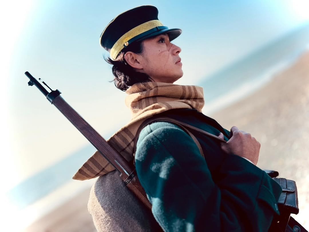 Photo shared by 山﨑賢人 on March 13, 2026 tagging @kamuy_movie. May be an image of military uniform and text.