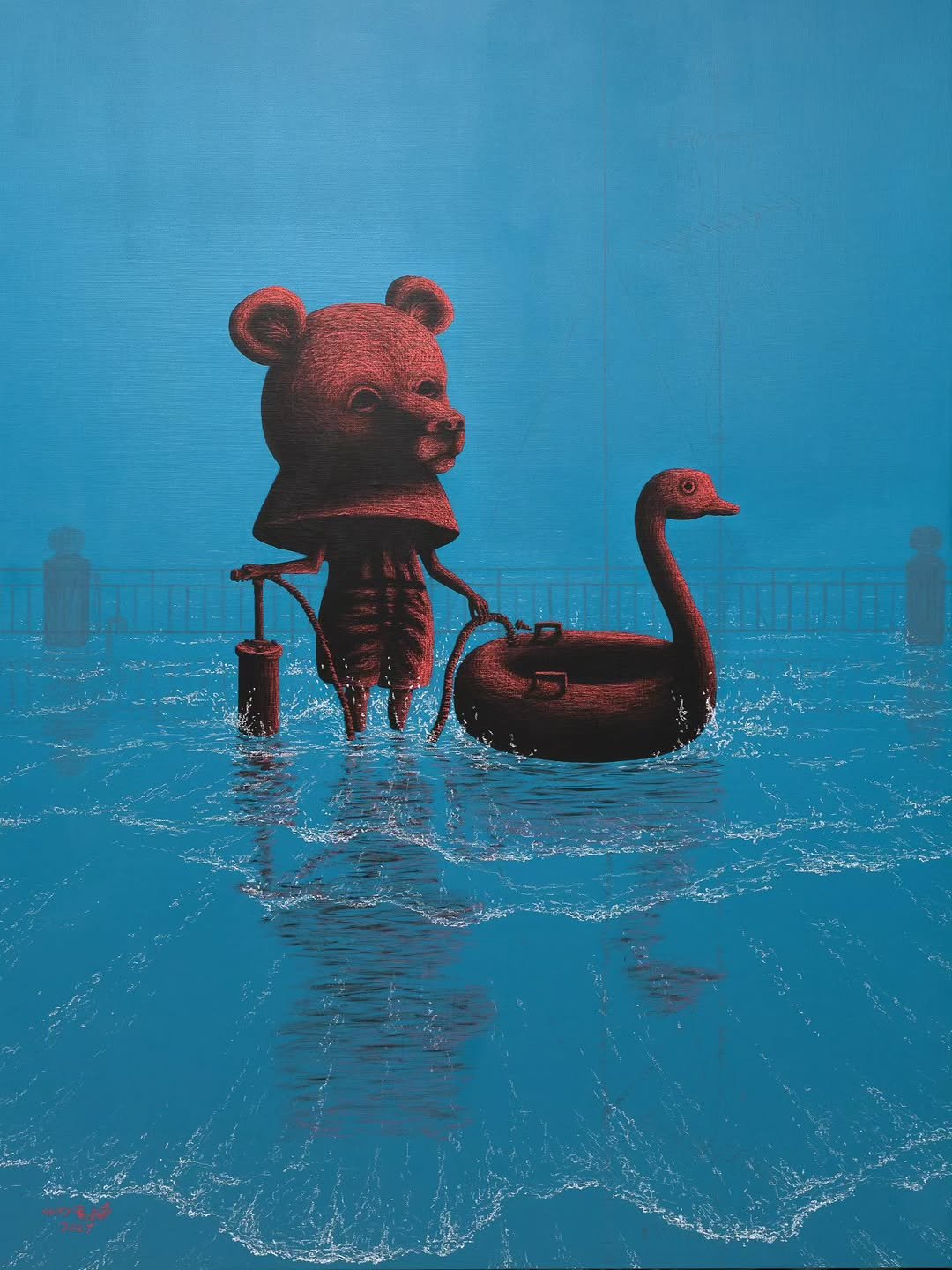 Photo by 이기훈 on October 31, 2025. May be pop art of duck, bear, raft and text.