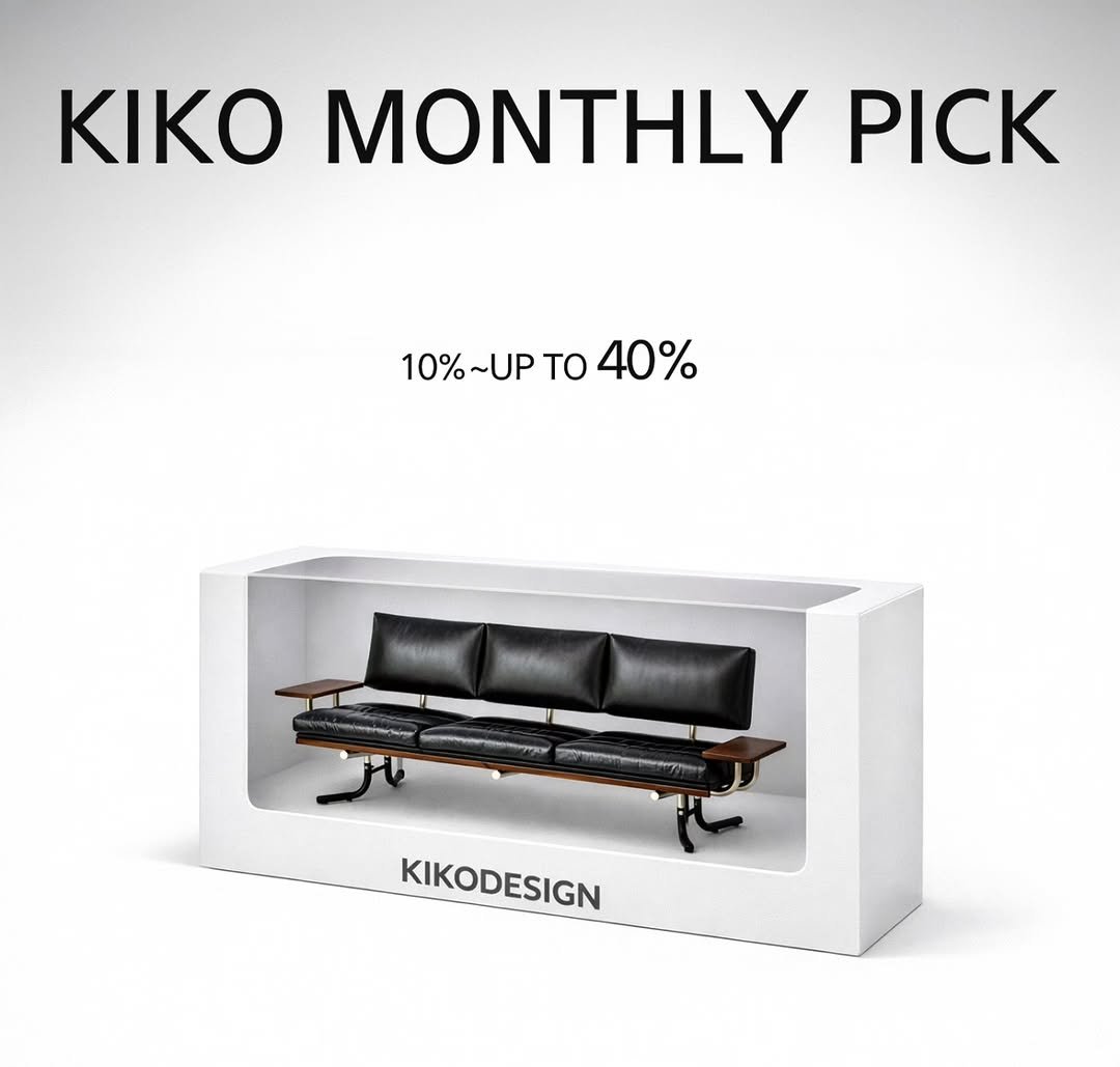 Photo by kikodesign on February 02, 2026. May be an image of futon, sofa, ottoman, chaise lounge and text that says 'KIKO MONTHLY PICK 10%~UPTO40% 10% ~UP ΤΟ 40% 10%~UPTO ИH MAO oKи KIKODESIGN KIKODESIGN'.