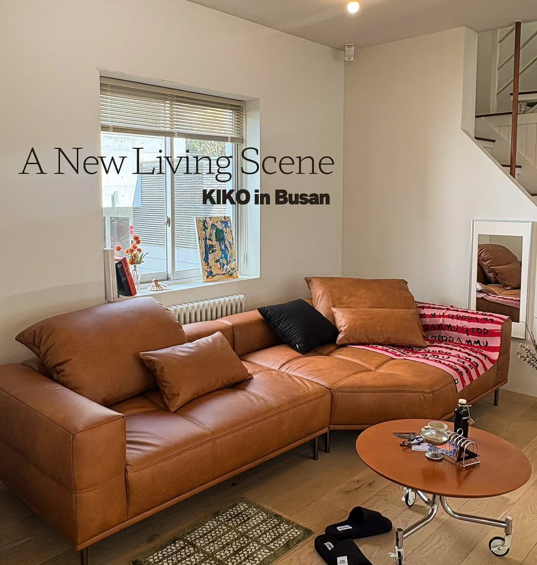 Photo by kikodesign on February 22, 2026. May be an image of futon, armchair, sofa, chaise lounge, living room, indoors and text that says 'ANewLivingScene ving Scene A New KIKOinBus KIK in Busan'.