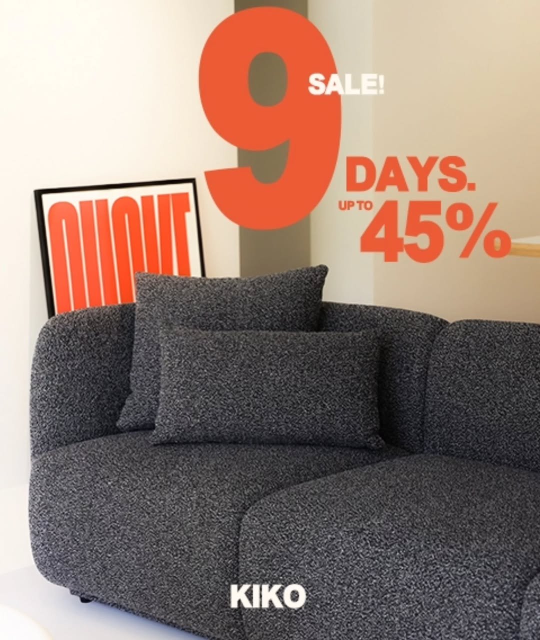 Photo by kikodesign on November 12, 2025. May be an image of futon, sofa, ottoman and text that says 'SALE! DAYS. UP UPTO 45% το KIKO'.