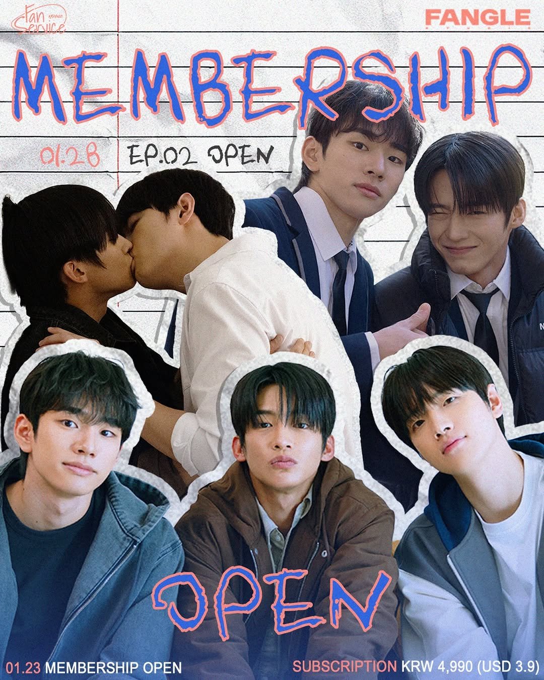 Photo shared by @fangle_studio on January 21, 2026 tagging @kimckdals, @gyu_11.12, and @jae_wo_u. May be an image of ‎one or more people, bangs, poster and ‎text that says '‎_بق spniice lan ባ፡ មុទាសស FANGLE MEMBERSHIP SHIP 0/.28EP.02OPEN 01.28 EP.Ω2 OPEN OPEN 01 01.23 23 MEMBERSHIP OPEN SUBSCRIPTION KRW 4,990 (USD 3.9)‎'‎‎.
