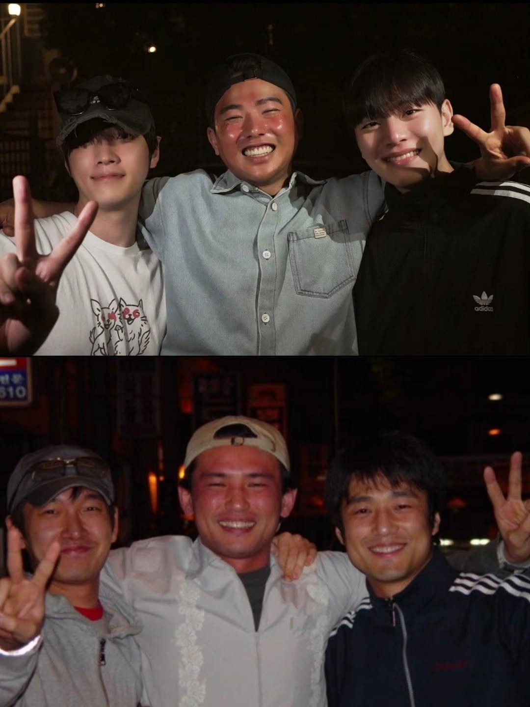 Photo shared by 이승재 on August 30, 2025 tagging @kimckdals, @sw_zzang, @actor_jijinhee, and @jeong_oou. May be an image of 3 people, bangs, parka and text.