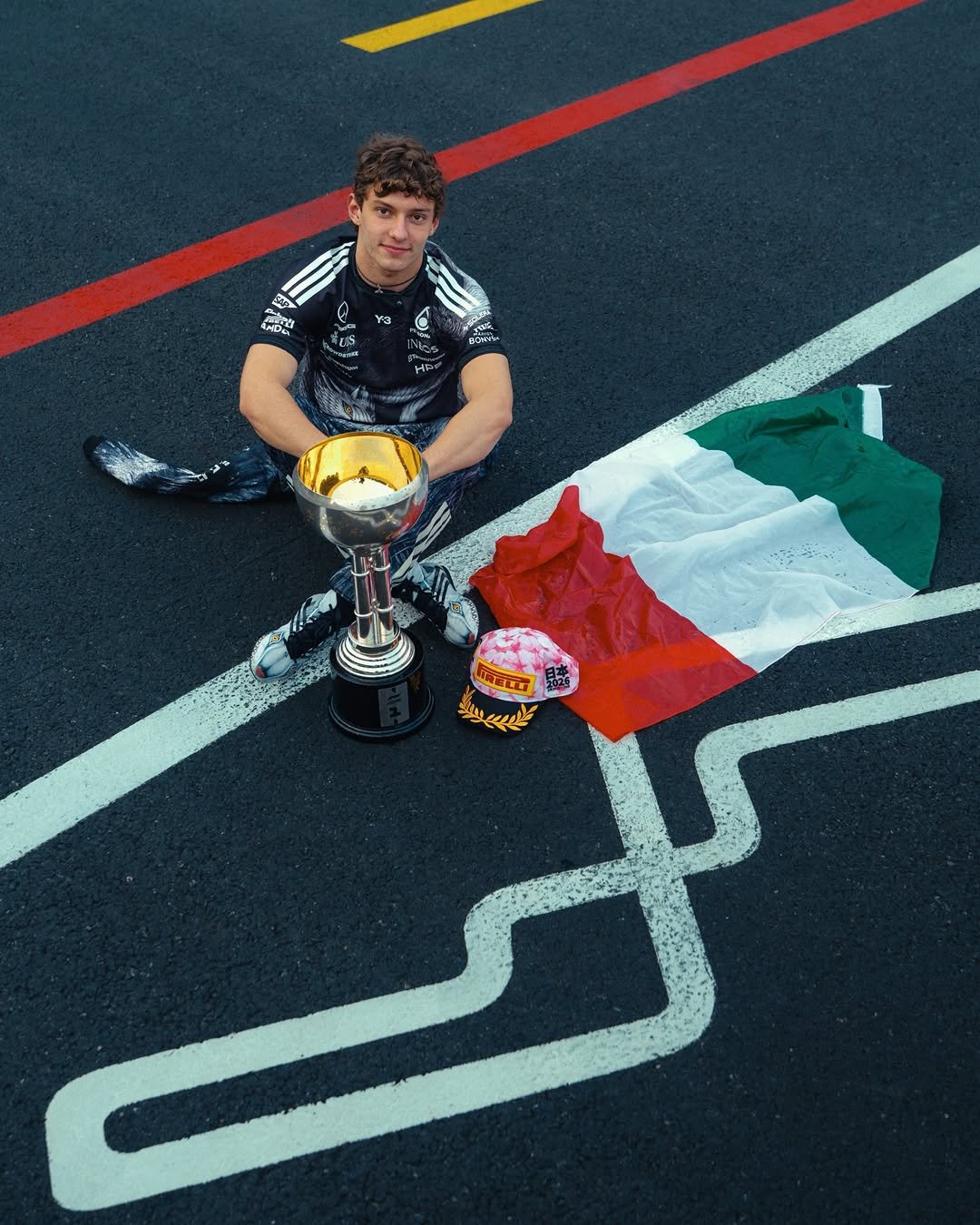 Photo by Andrea Kimi Antonelli on March 29, 2026. May be an image of soccer, football, stadium and text.