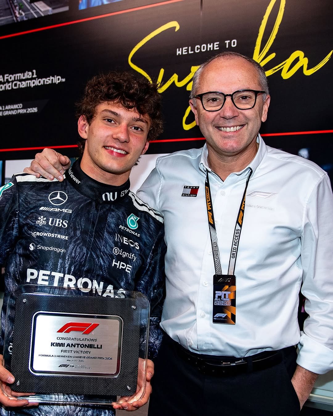 Photo shared by FORMULA 1® on March 27, 2026 tagging @kimi.antonelli. May be an image of racing vehicles, race car and text.