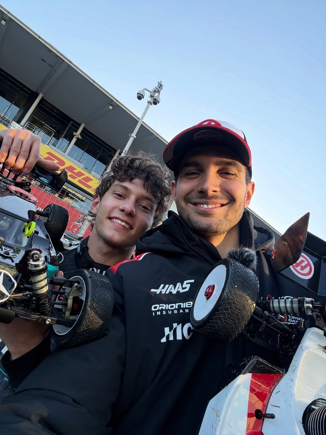 Photo shared by Esteban Ocon on March 26, 2026 tagging @kimi.antonelli. May be an image of racing vehicles, buggy and text.