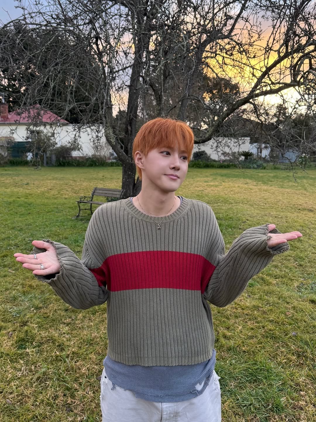 Photo shared by EXO Official on September 25, 2025 tagging @kimjuncotton. May be an image of one or more people, bangs, sweater, knit, crochet, turtleneck and text.