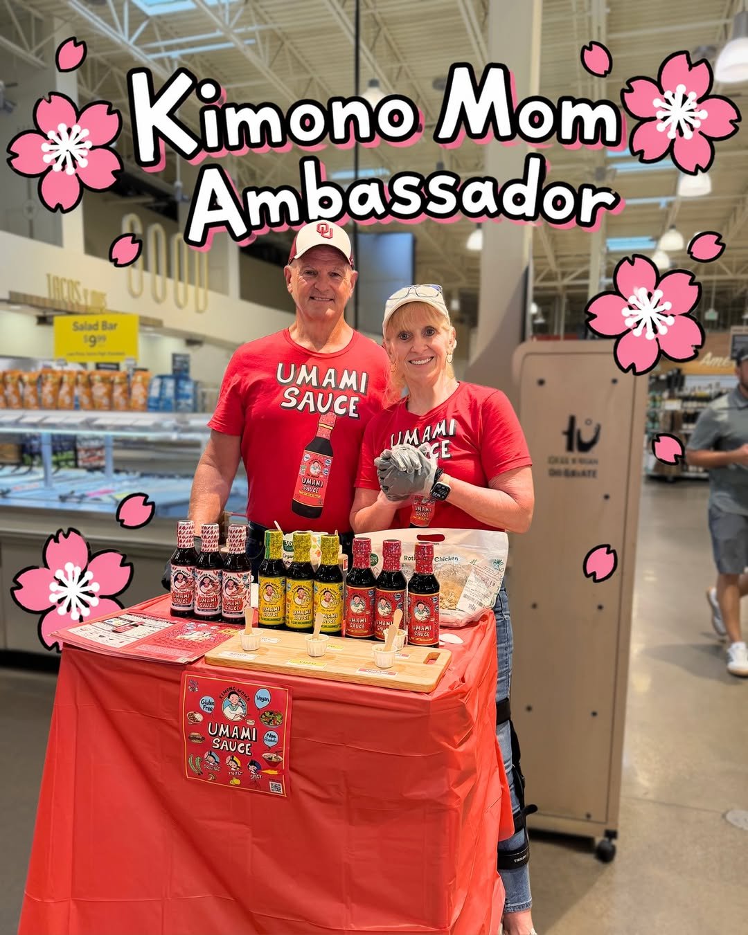 Photo shared by UMAMI SAUCE™︎ on April 24, 2026 tagging @wholefoods, @kimono_mom, @steve.mokate, and @umami_kimonomom. May be an image of hot sauce, condiment and text that says 'Kimono Mom Ambassador 1R0IS Salad Bar Ign UMAMI SAUCE A 羅頭 1021 まる UMAMI SAUCE 全 ㅂ (S 휴 নন'.