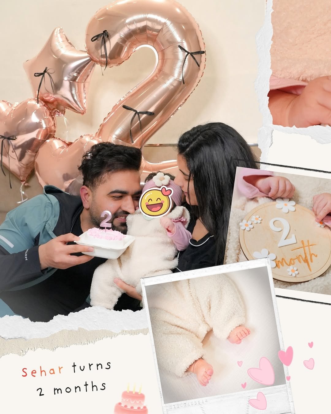 Photo shared by Kirti Singh raheja on January 30, 2026 tagging @rohit_skrraheja. May be an image of people kissing, balloon, cake and text.