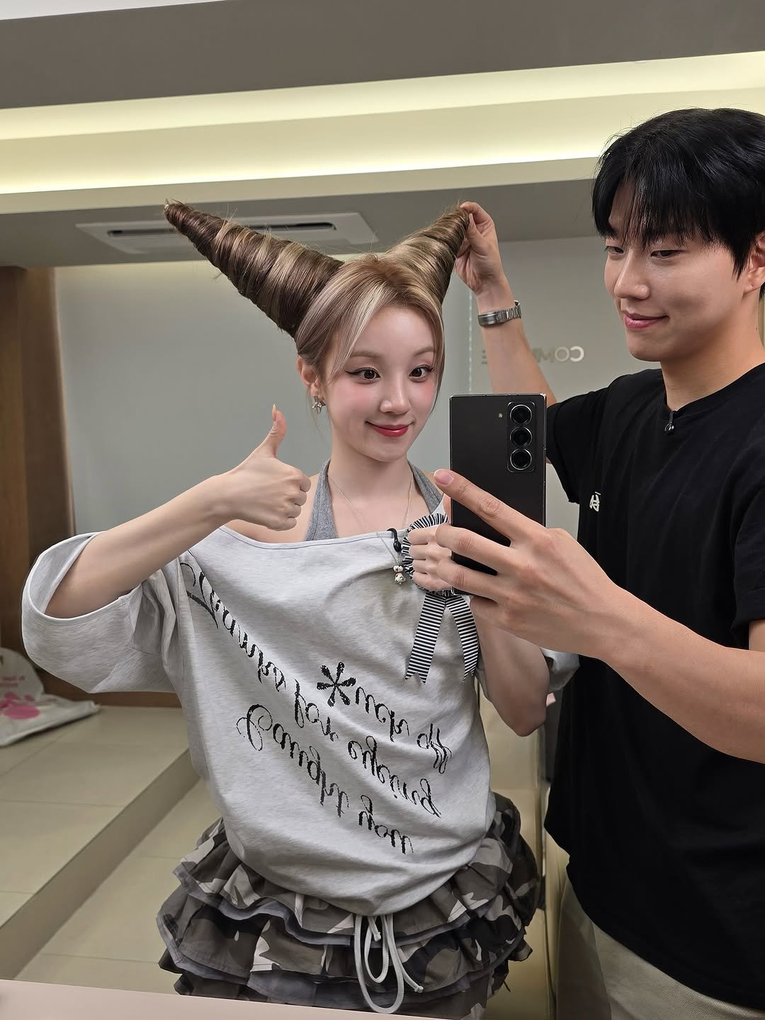 Photo shared by 기우쌤 kiu on September 17, 2025 tagging @yuqisong.923. May be a selfie of 2 people, hair, costume, headdress, top and text.