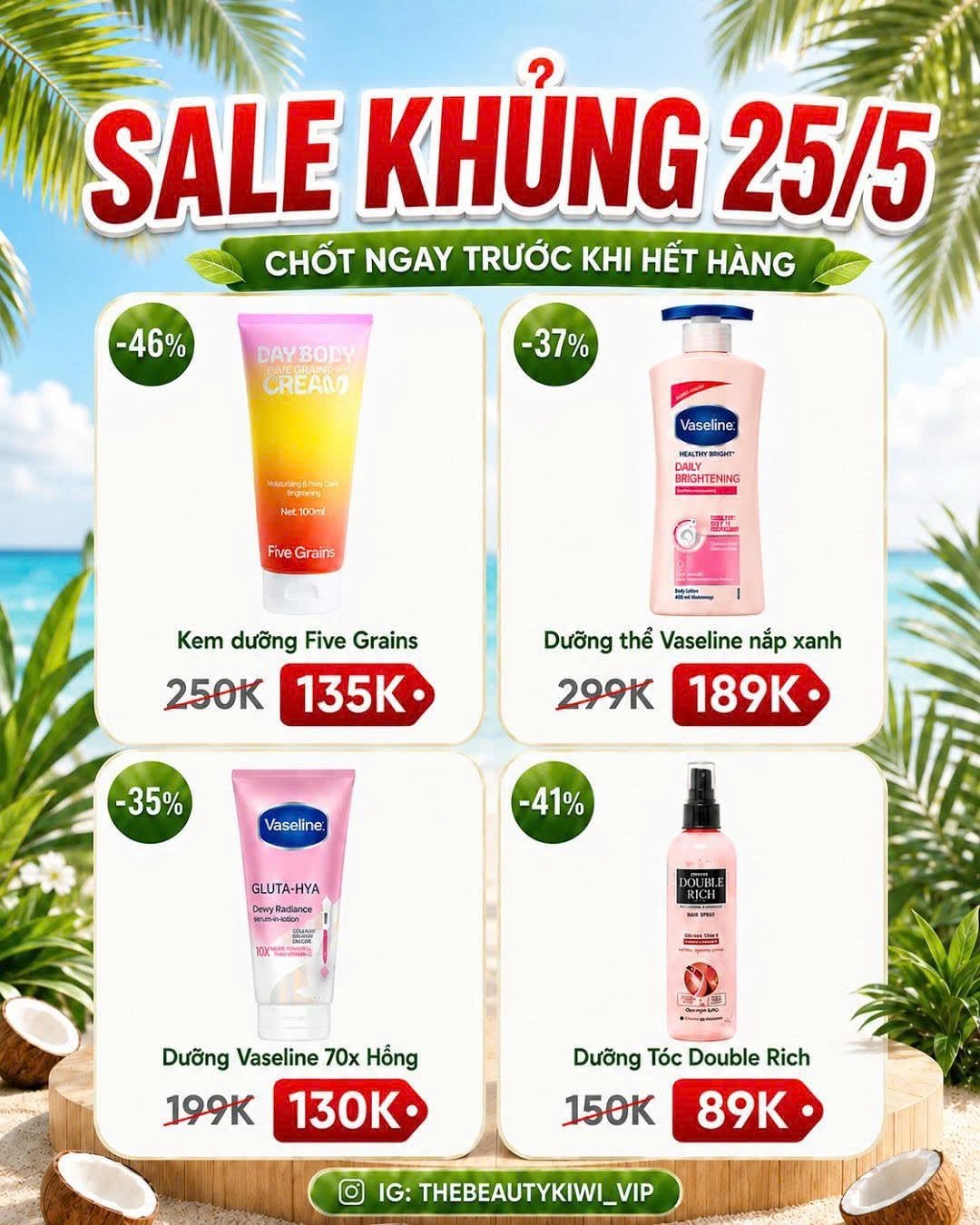 kiwi_beautyoffical 게시물 이미지: 🔥 SALE 25/5 – LIST MỸ PHẨM HOT GIẢM ĐẬM 🔥
⚡Mỹ...