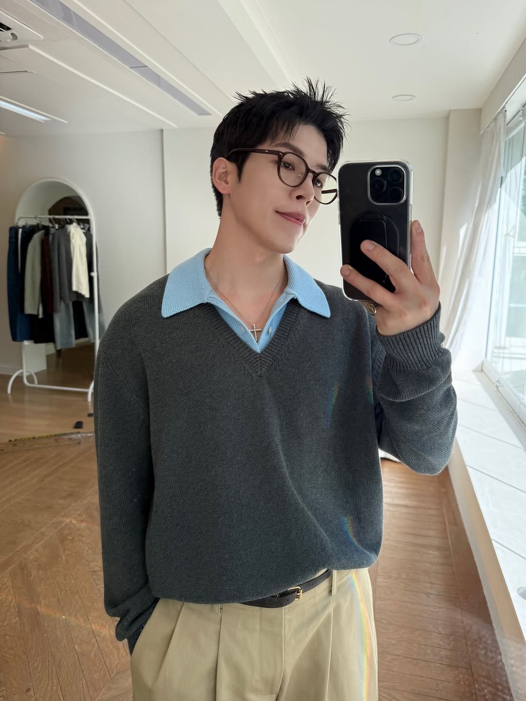 Photo by Daeheon Kang on October 07, 2025. May be an image of 1 person, duffle coat, sweater, top, turtleneck and text.