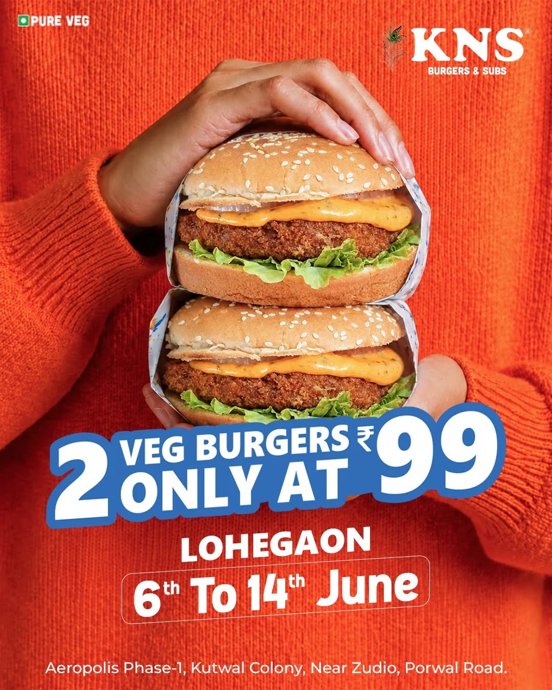 kns_pune 게시물 이미지: Enjoy 2 Veg Burgers for ₹99 — crafted with...