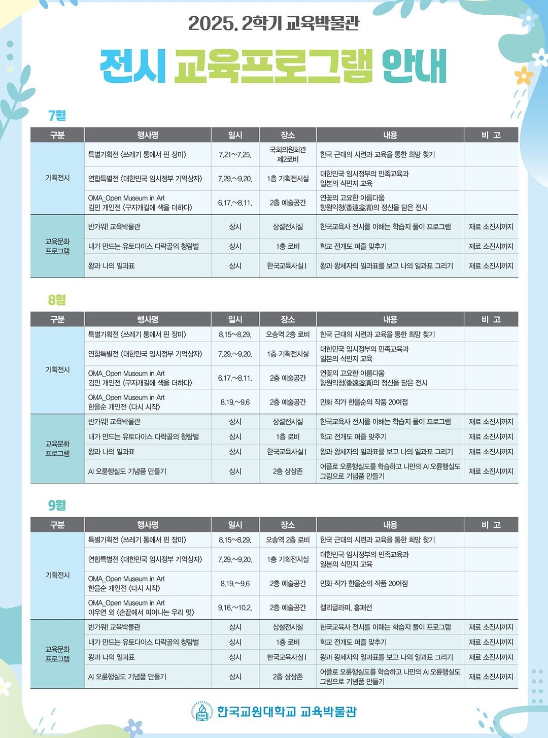 Photo by 한국교원대학교 교육박물관 on July 29, 2025. May be an image of calendar, poster and text.